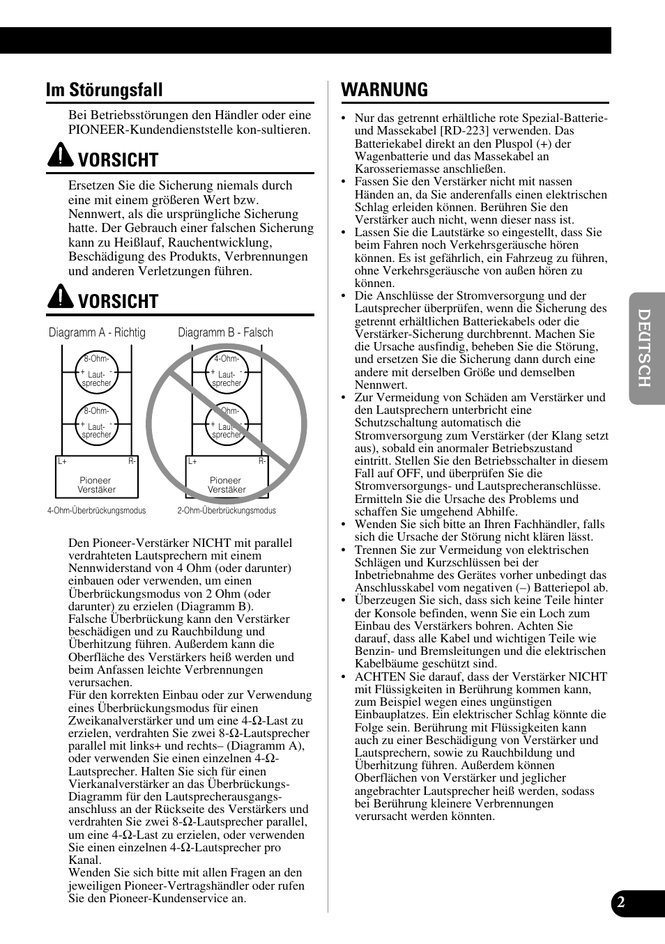 Im störungsfall vorsicht vorsicht warnung, Im störungsfall, Vorsicht | Warnung | Pioneer PRS-D400 User Manual | Page 31 / 99