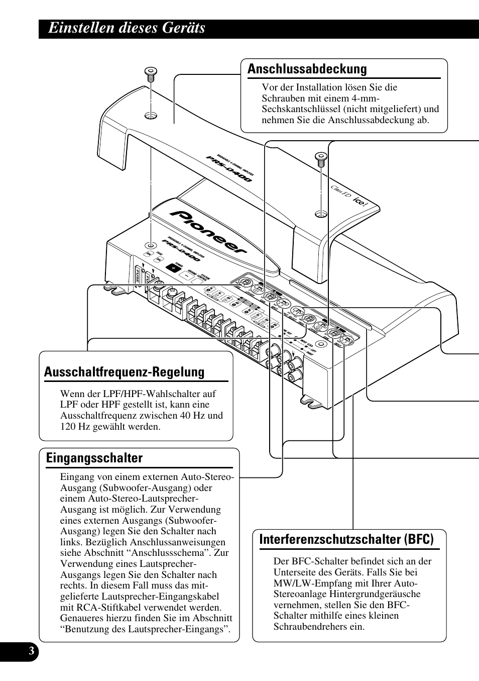 Einstellen dieses geräts | Pioneer PRS-D400 User Manual | Page 32 / 99