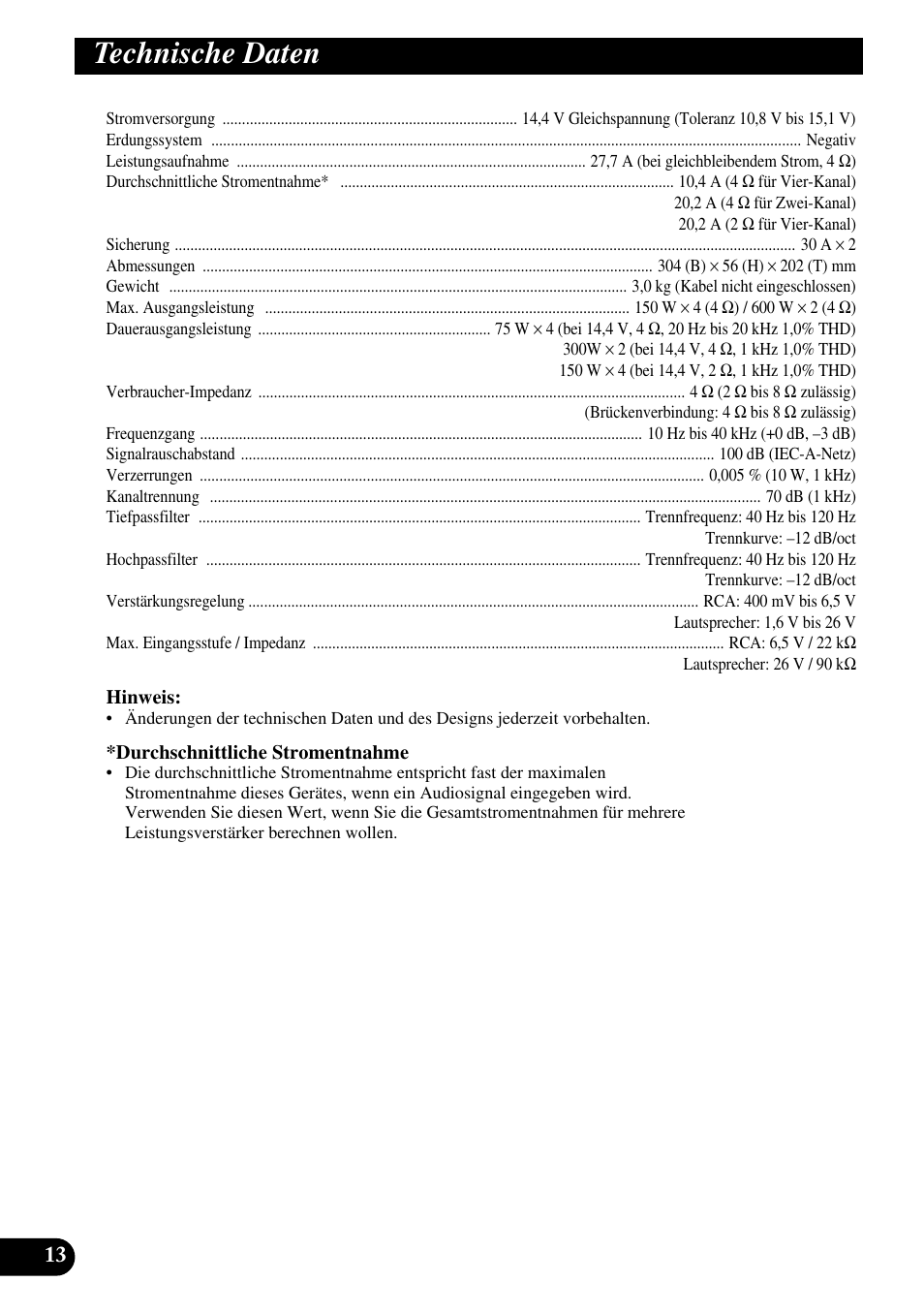 Technische daten | Pioneer PRS-D400 User Manual | Page 42 / 99