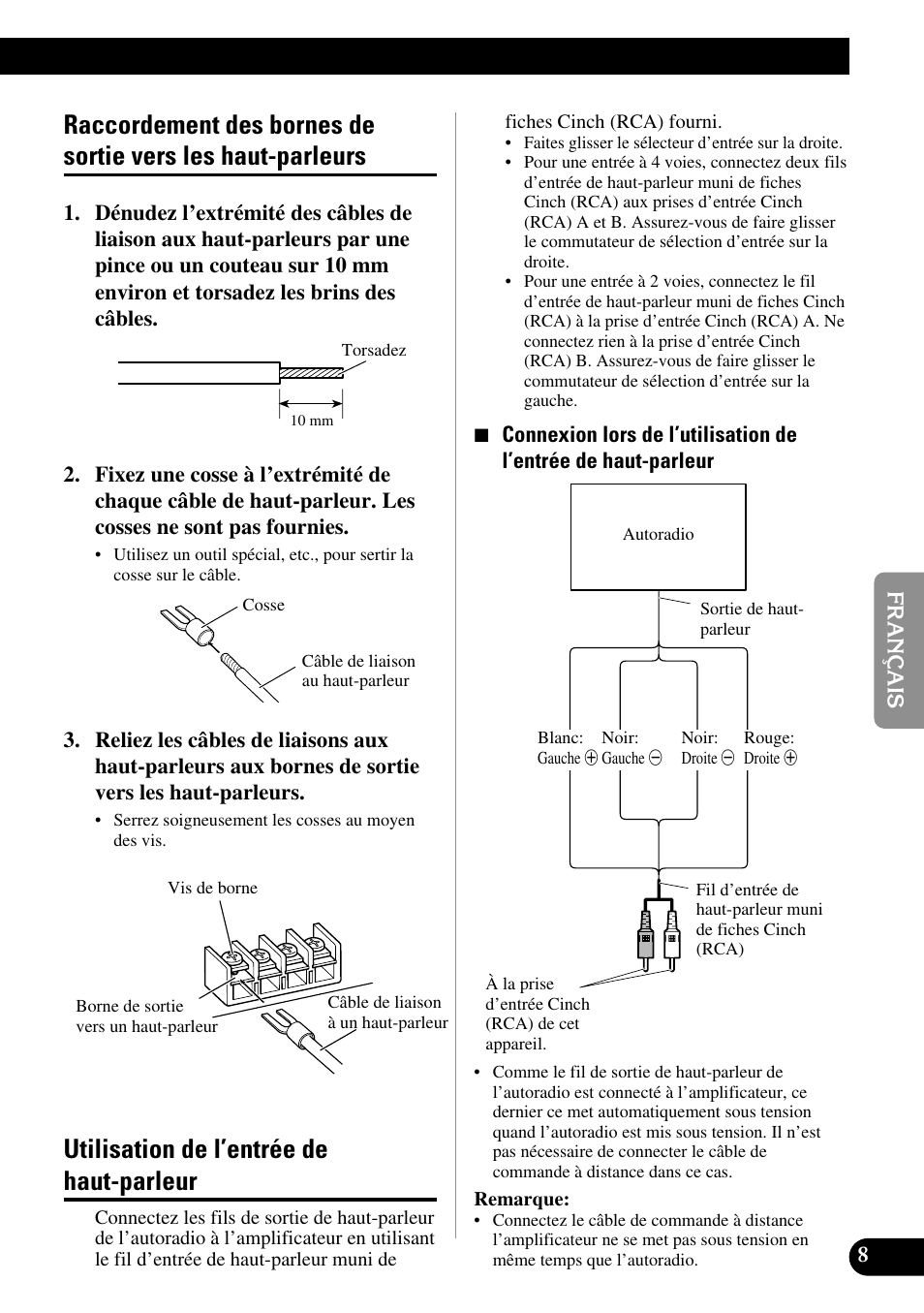 Raccordement des bornes de sortie vers, Les haut-parleurs, Utilisation de l’entrée de haut-parleur | Pioneer PRS-D400 User Manual | Page 51 / 99