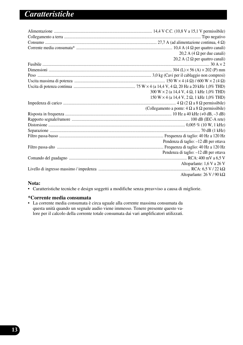 Caratteristiche | Pioneer PRS-D400 User Manual | Page 70 / 99