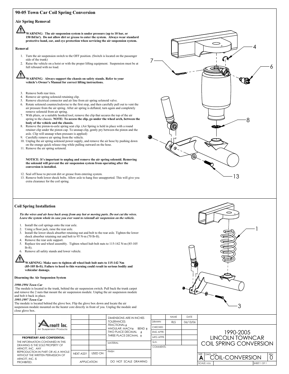 Air Suspension 90-05 Town Car Coil Spring Conversion User Manual | 1 page