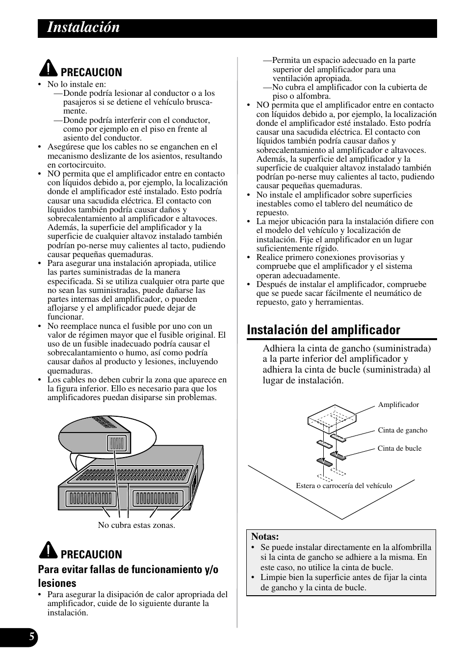 Instalación, Instalación del amplificador | Pioneer ND-G500 User Manual | Page 12 / 44