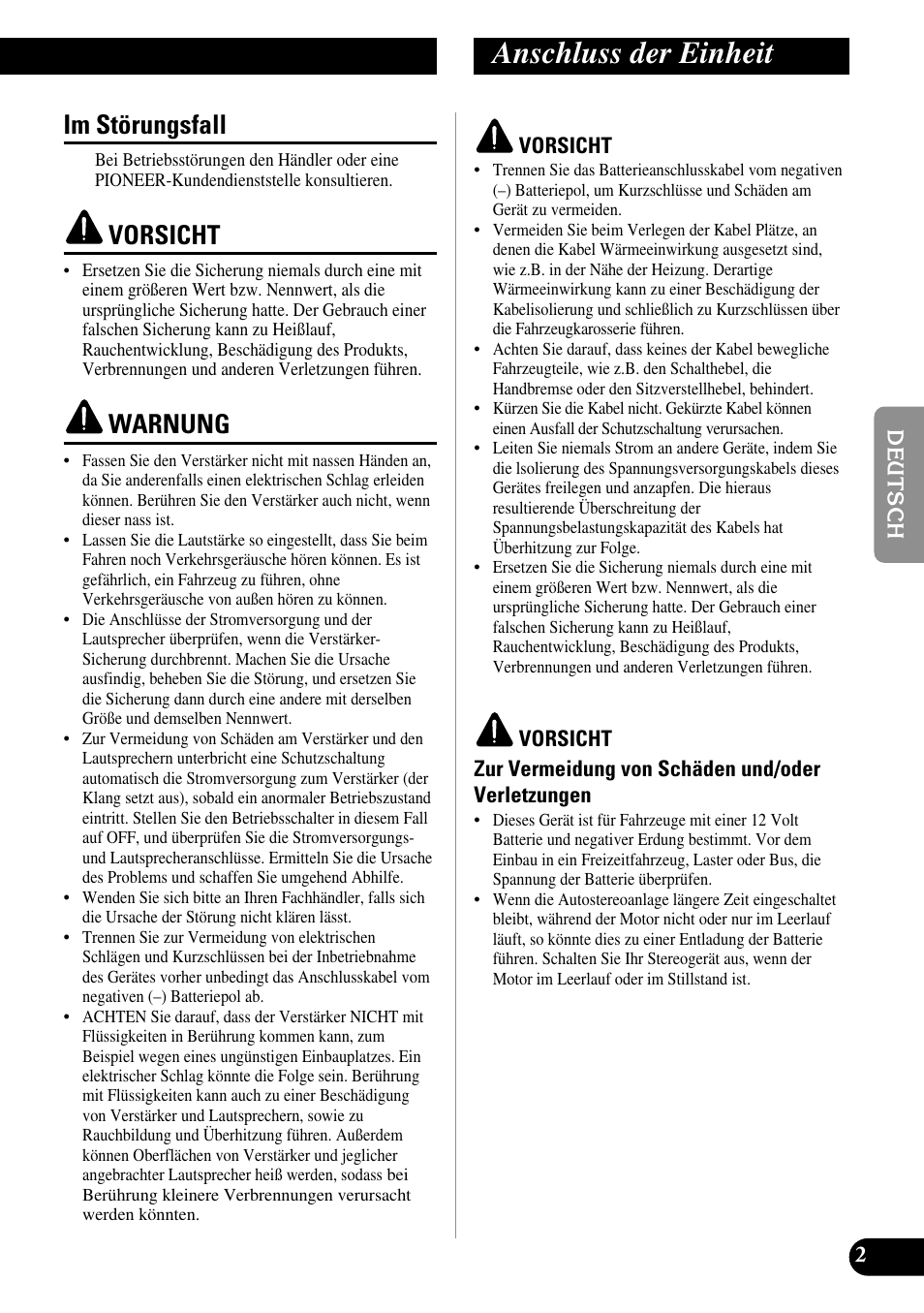 Im störungsfall, Anschluss der einheit, Vorsicht | Warnung | Pioneer ND-G500 User Manual | Page 15 / 44