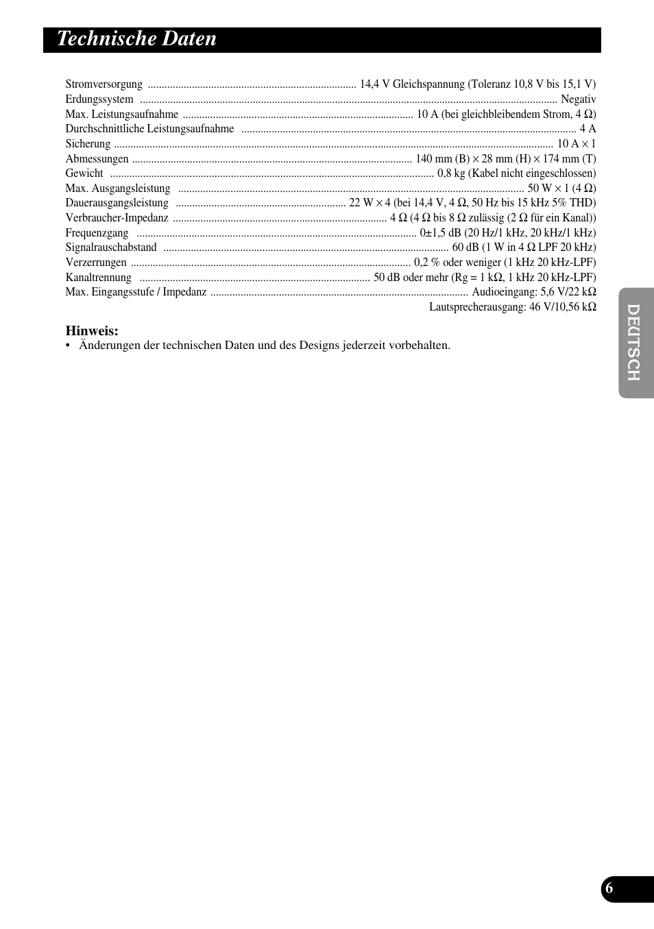 Technische daten | Pioneer ND-G500 User Manual | Page 19 / 44