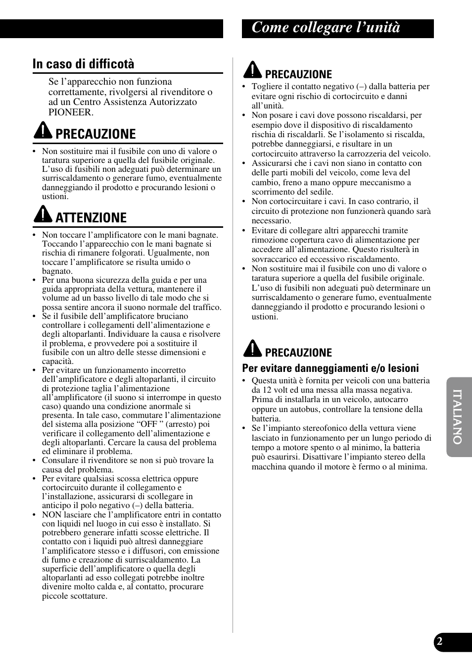 In caso di difficotà, Come collegare l’unità, Precauzione | Attenzione | Pioneer ND-G500 User Manual | Page 27 / 44