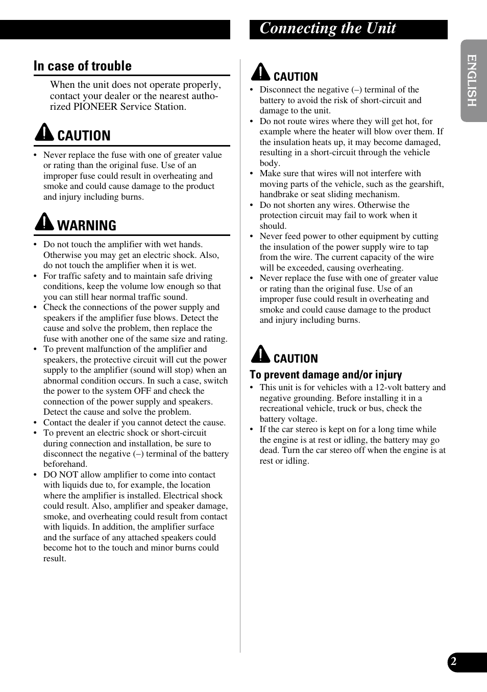 In case of trouble, Connecting the unit, Caution | Warning | Pioneer ND-G500 User Manual | Page 3 / 44