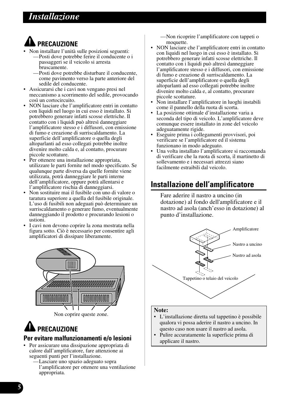 Installazione, Installazione dell’amplificatore | Pioneer ND-G500 User Manual | Page 30 / 44