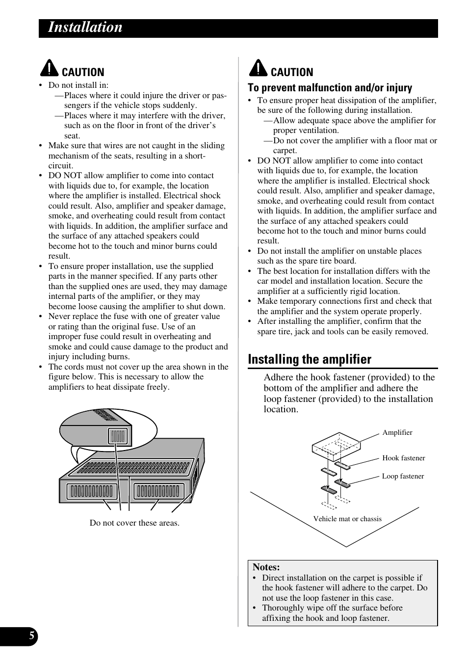 Installation, Installing the amplifier | Pioneer ND-G500 User Manual | Page 6 / 44