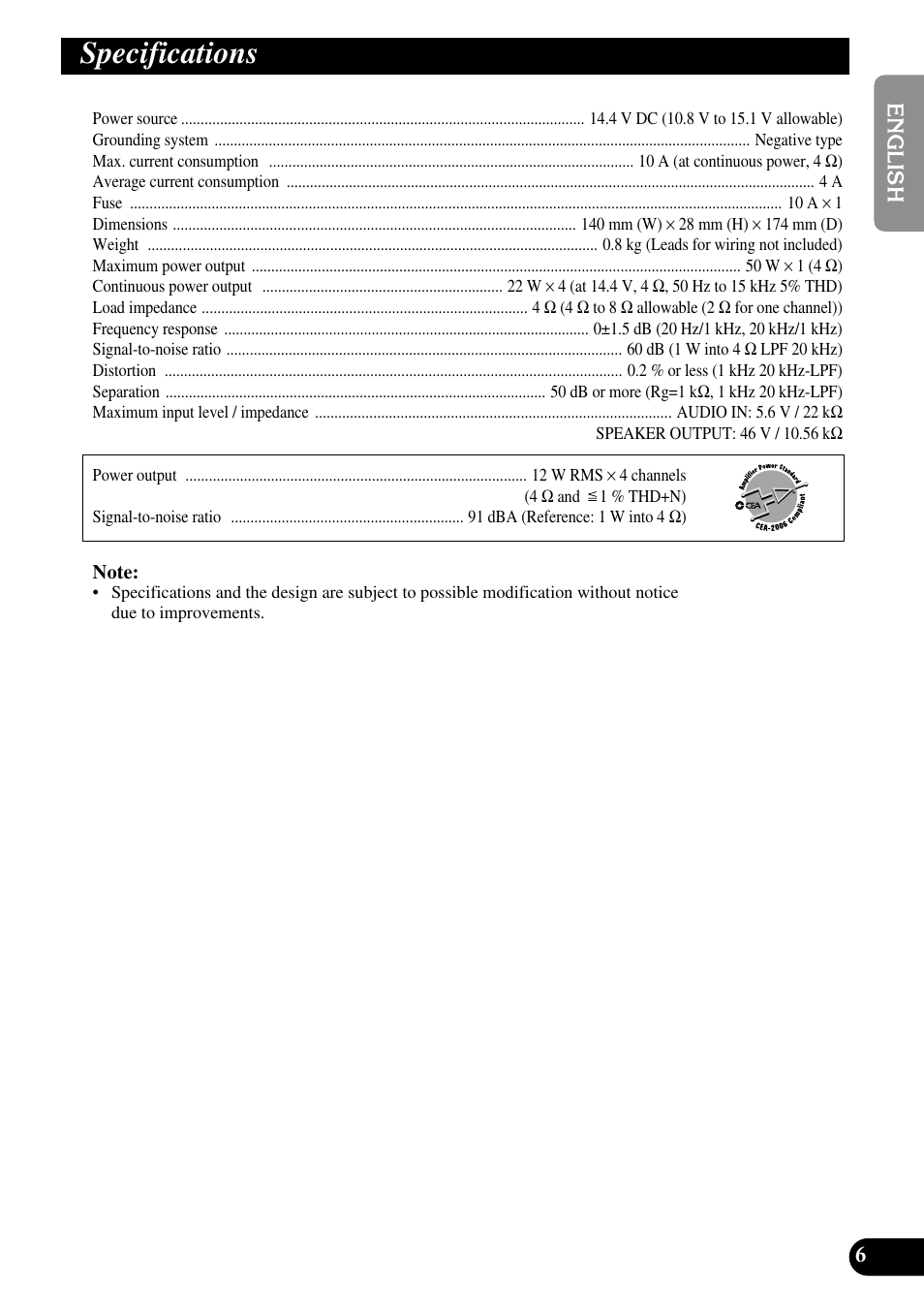 Specifications | Pioneer ND-G500 User Manual | Page 7 / 44