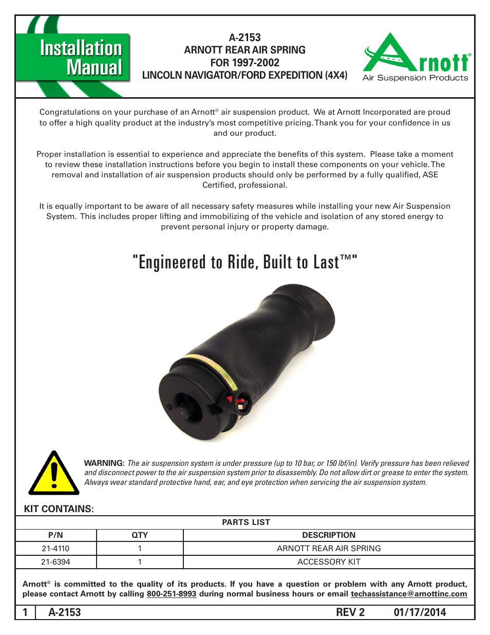 Air Suspension A-2153 REV 2 User Manual | 3 pages