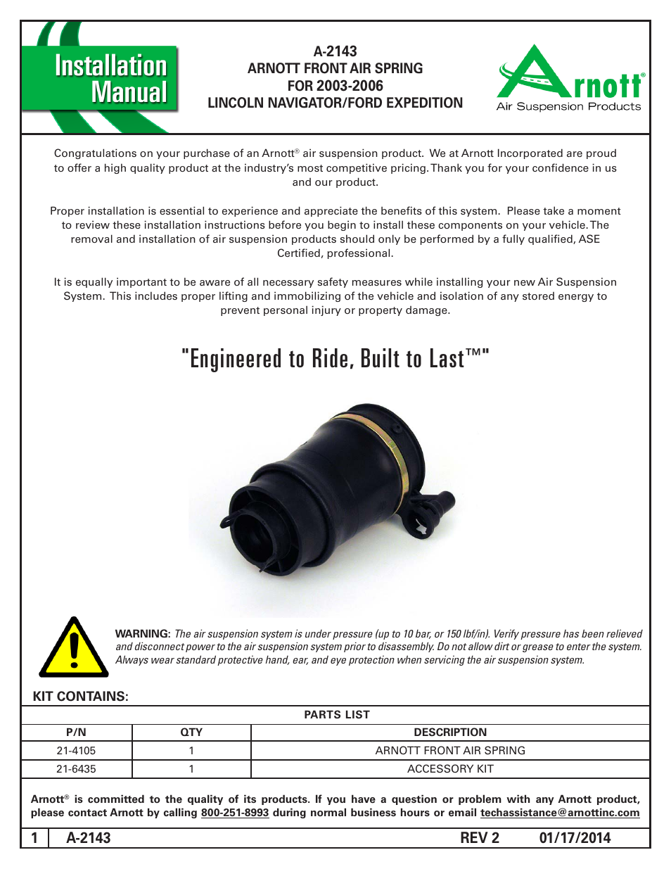 Air Suspension A-2143 REV 2 User Manual | 6 pages