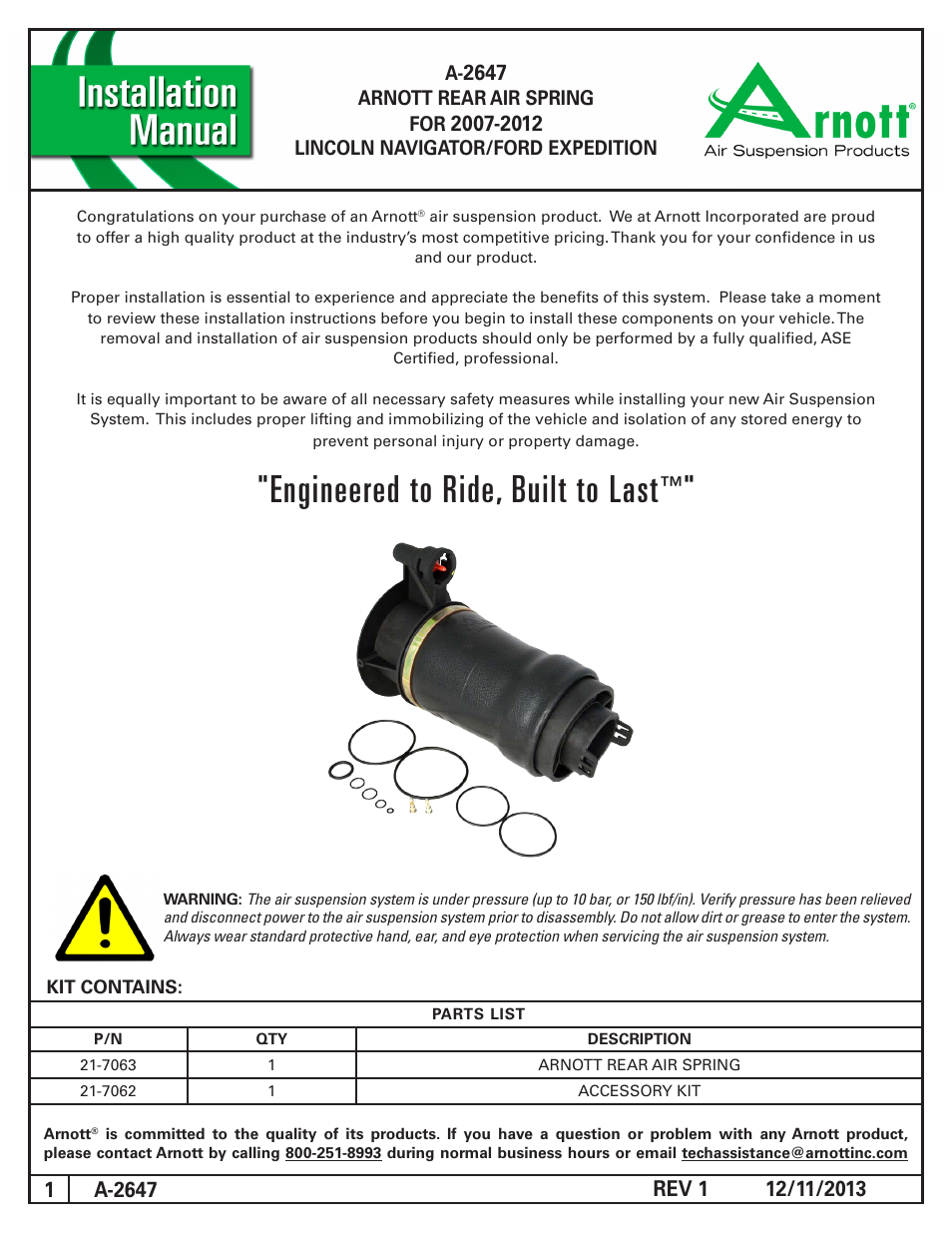 Air Suspension A-2647 REV 1 User Manual | 4 pages