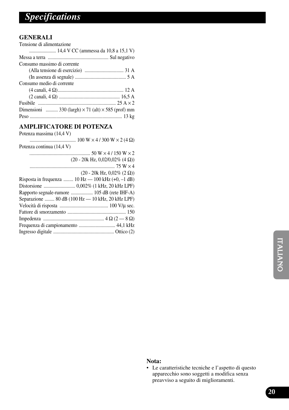 Specifications | Pioneer RS-A7 User Manual | Page 101 / 142