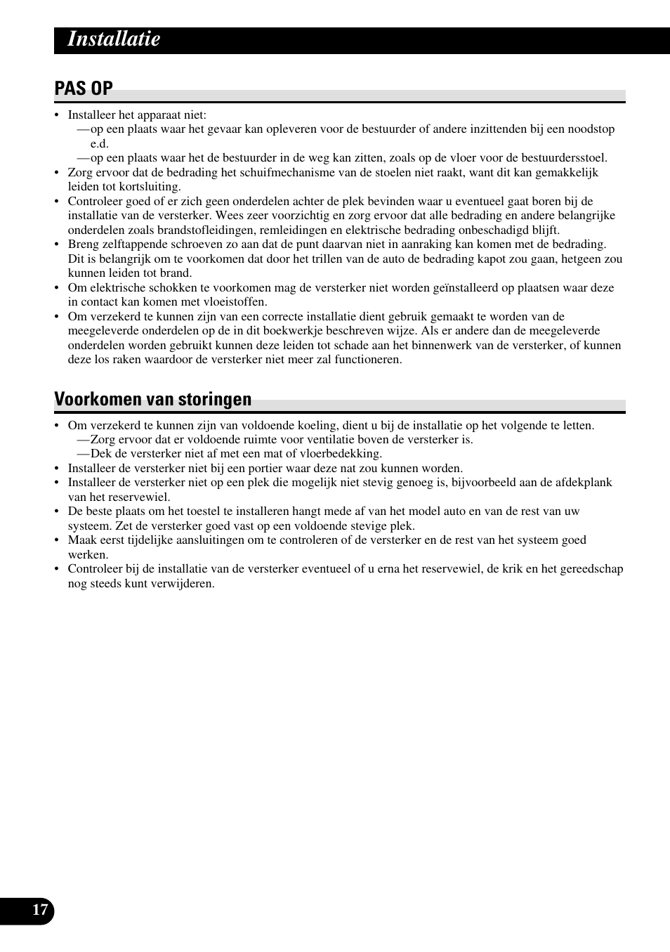 Installatie, Pas op voorkomen van storingen, Pas op | Voorkomen van storingen | Pioneer RS-A7 User Manual | Page 118 / 142