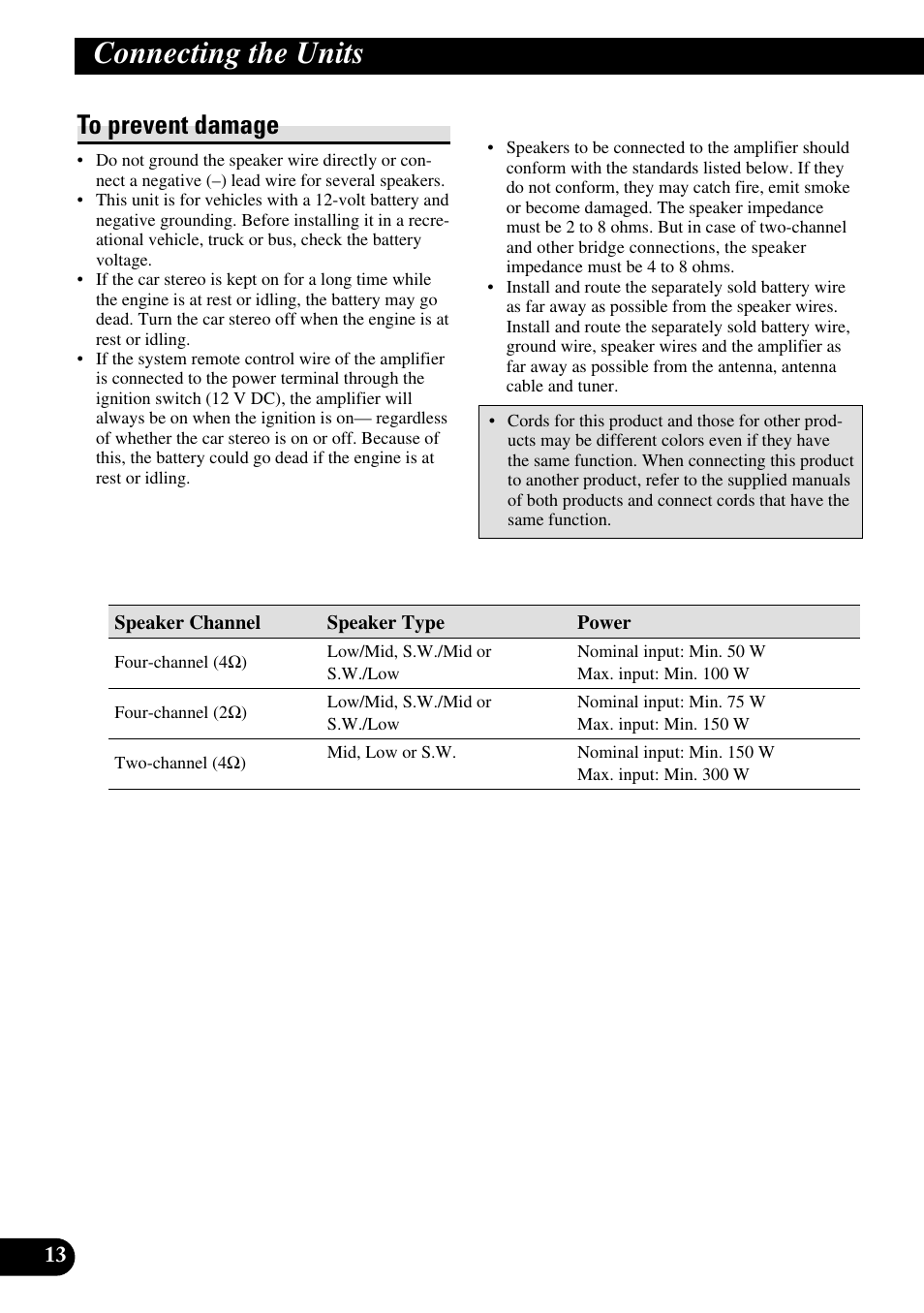 To prevent damage, Connecting the units | Pioneer RS-A7 User Manual | Page 14 / 142