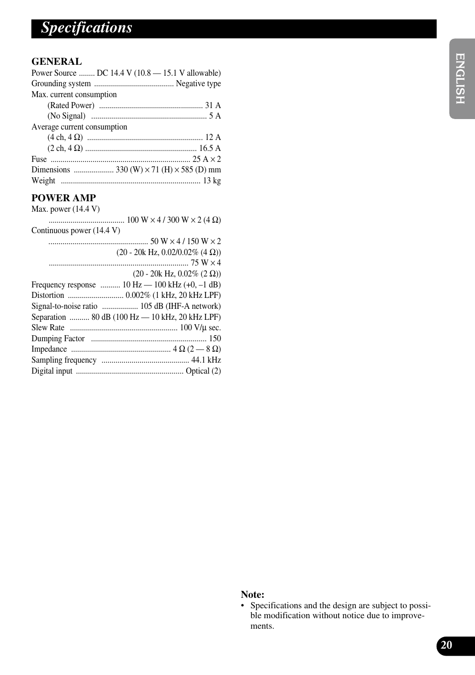 Specifications | Pioneer RS-A7 User Manual | Page 21 / 142