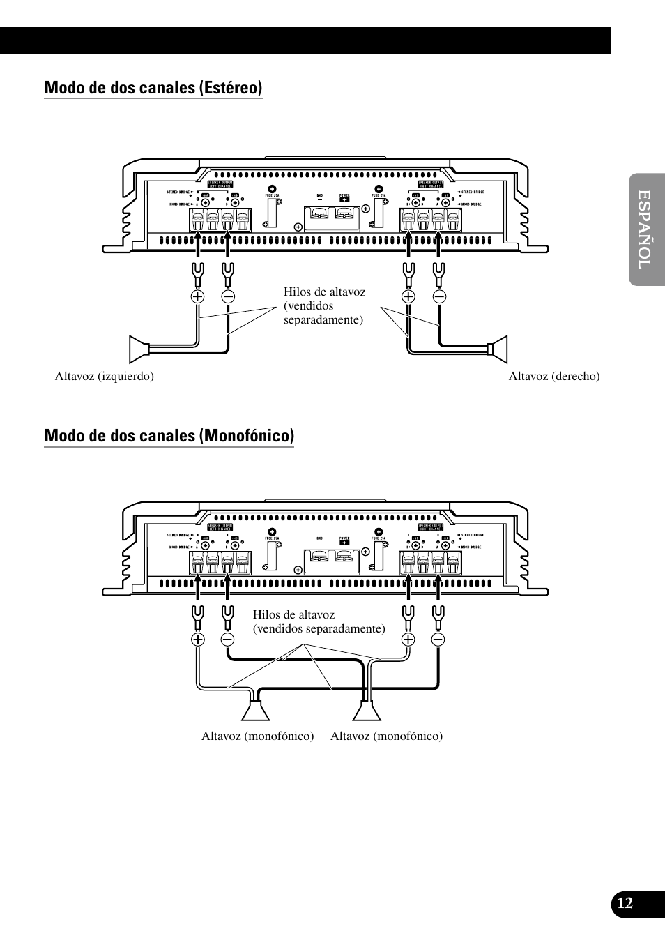 Modo de dos canales (estéreo), Modo de dos canales (monofónico) | Pioneer RS-A7 User Manual | Page 33 / 142