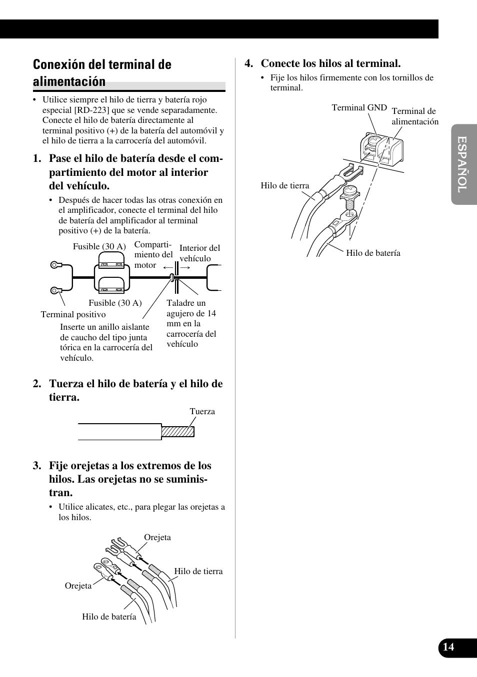 Conexión del terminal de alimentación | Pioneer RS-A7 User Manual | Page 35 / 142