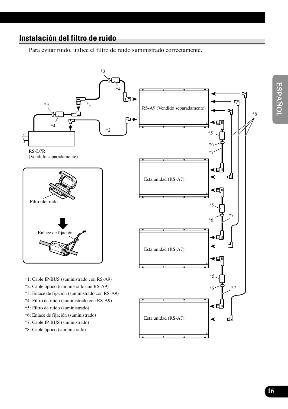 Instalación del filtro de ruido | Pioneer RS-A7 User Manual | Page 37 / 142