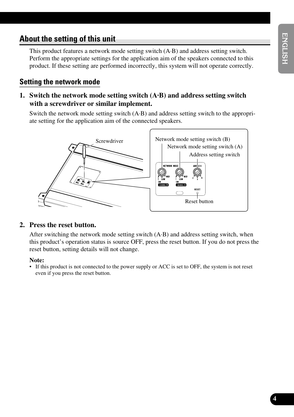 About the setting of this unit, Setting the network mode | Pioneer RS-A7 User Manual | Page 5 / 142