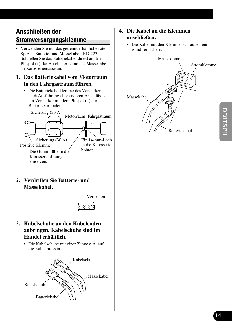 Anschließen der stromversorgungsklemme | Pioneer RS-A7 User Manual | Page 55 / 142