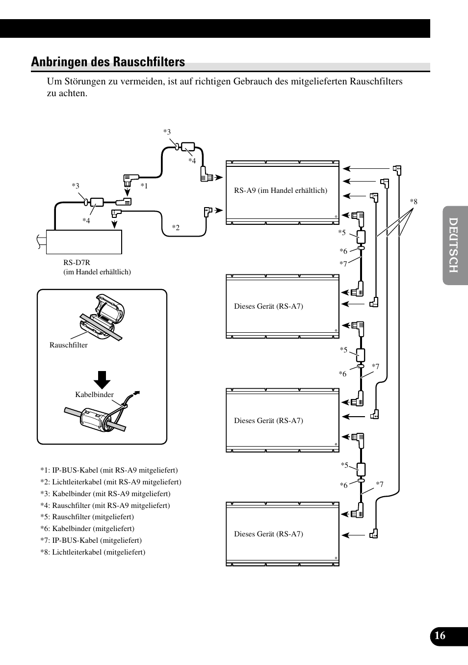 Anbringen des rauschfilters | Pioneer RS-A7 User Manual | Page 57 / 142