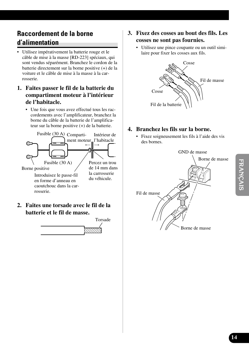 Raccordement de la borne d’alimentation | Pioneer RS-A7 User Manual | Page 75 / 142