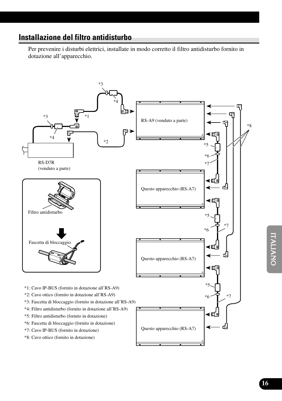 Installazione del filtro antidisturbo | Pioneer RS-A7 User Manual | Page 97 / 142