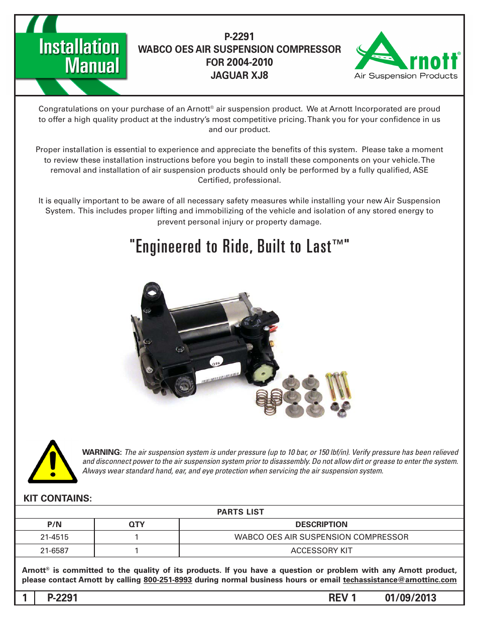 Air Suspension P-2291 REV 1 User Manual | 5 pages