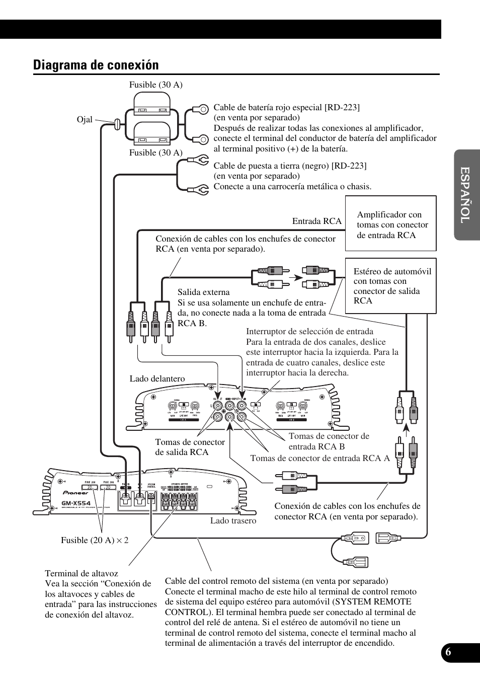 Diagrama de conexión | Pioneer GM-X554 User Manual | Page 19 / 76