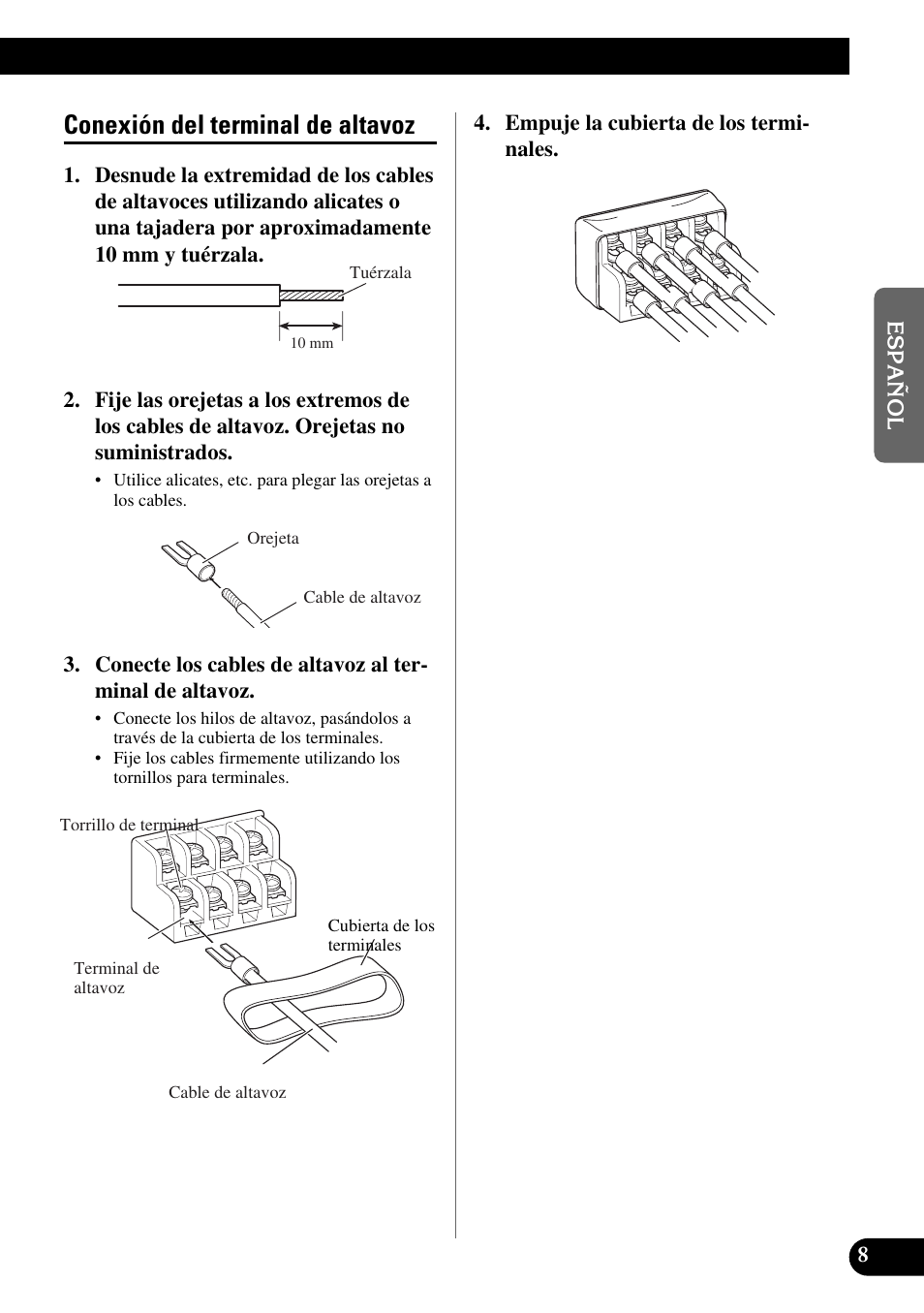 Conexión del terminal de altavoz | Pioneer GM-X554 User Manual | Page 21 / 76