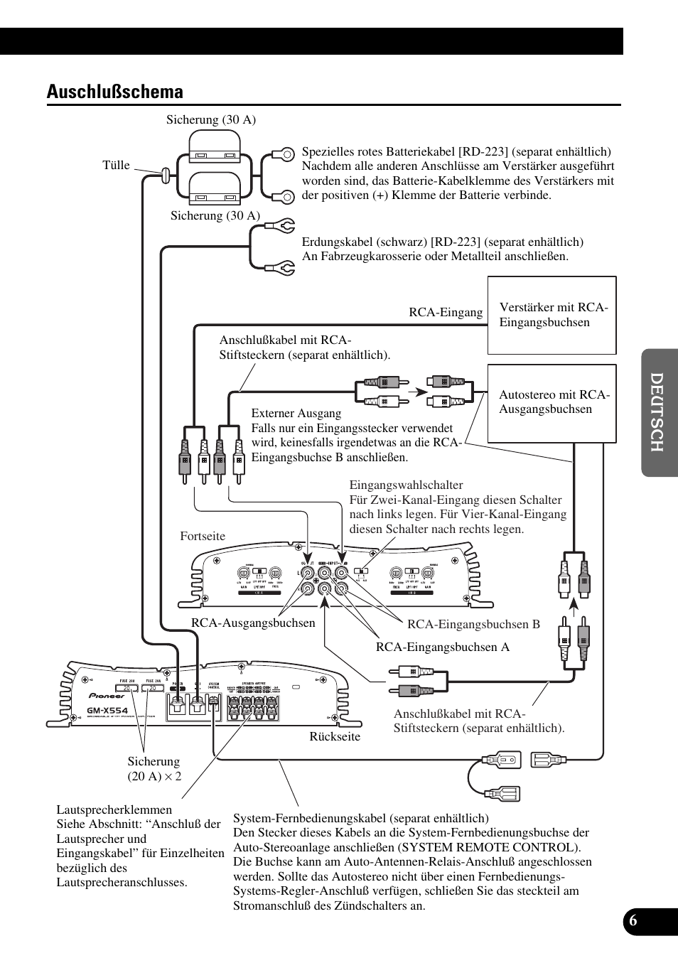 Auschlußschema | Pioneer GM-X554 User Manual | Page 31 / 76