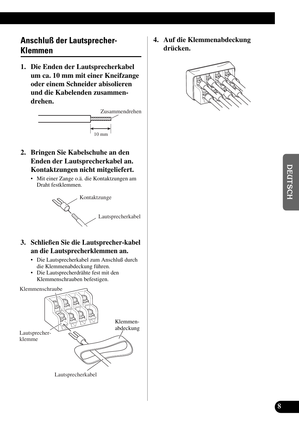 Anschluß der lautsprecher-klemmen, Anschluß der lautsprecher- klemmen | Pioneer GM-X554 User Manual | Page 33 / 76