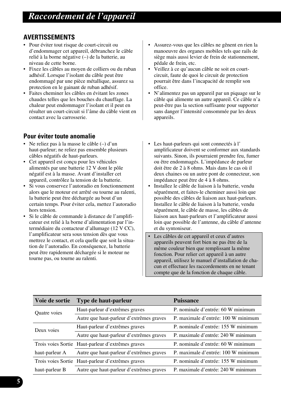 Raccordement de l’appareil | Pioneer GM-X554 User Manual | Page 42 / 76