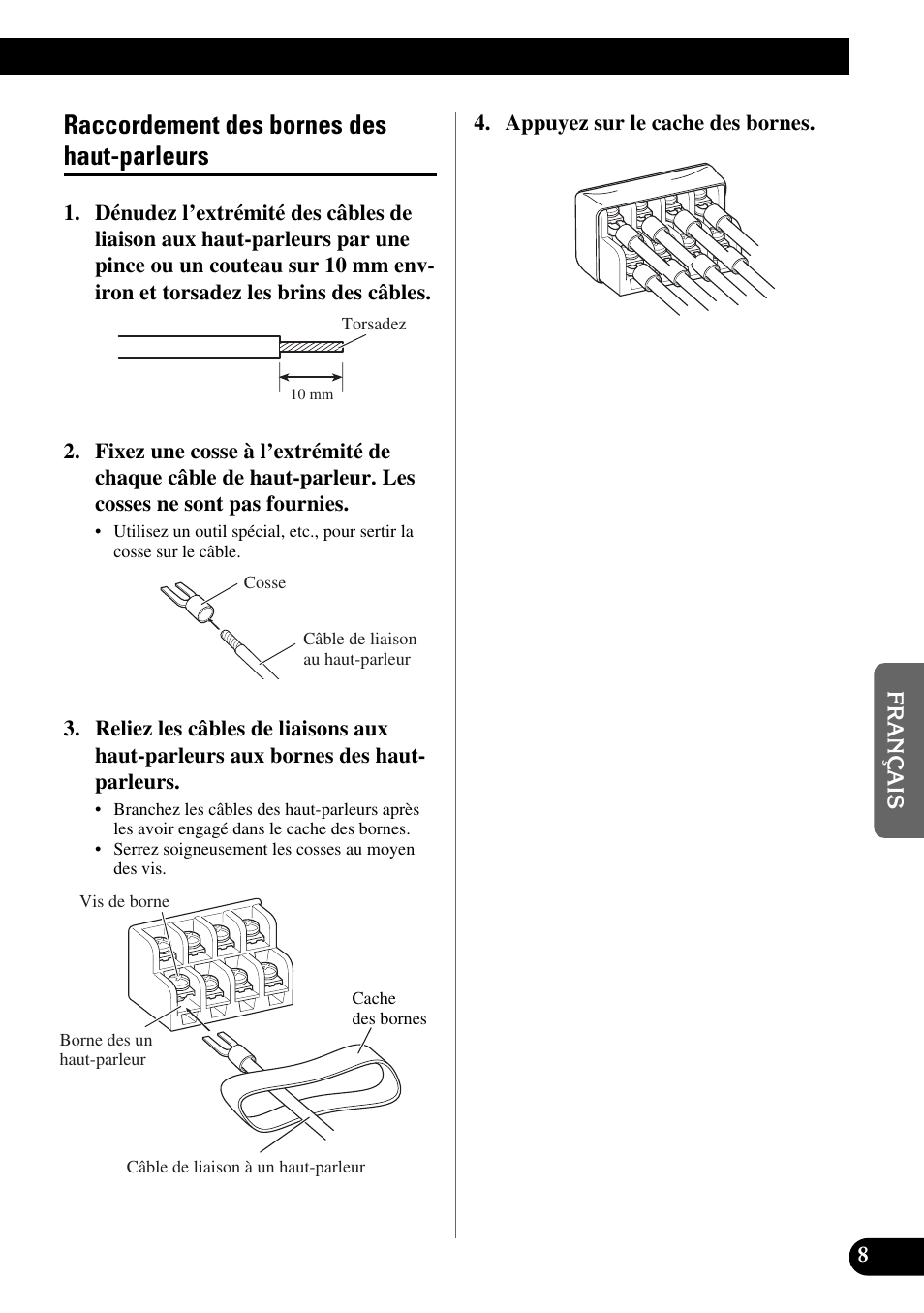 Raccordement des bornes des, Haut-parleurs, Raccordement des bornes des haut-parleurs | Pioneer GM-X554 User Manual | Page 45 / 76