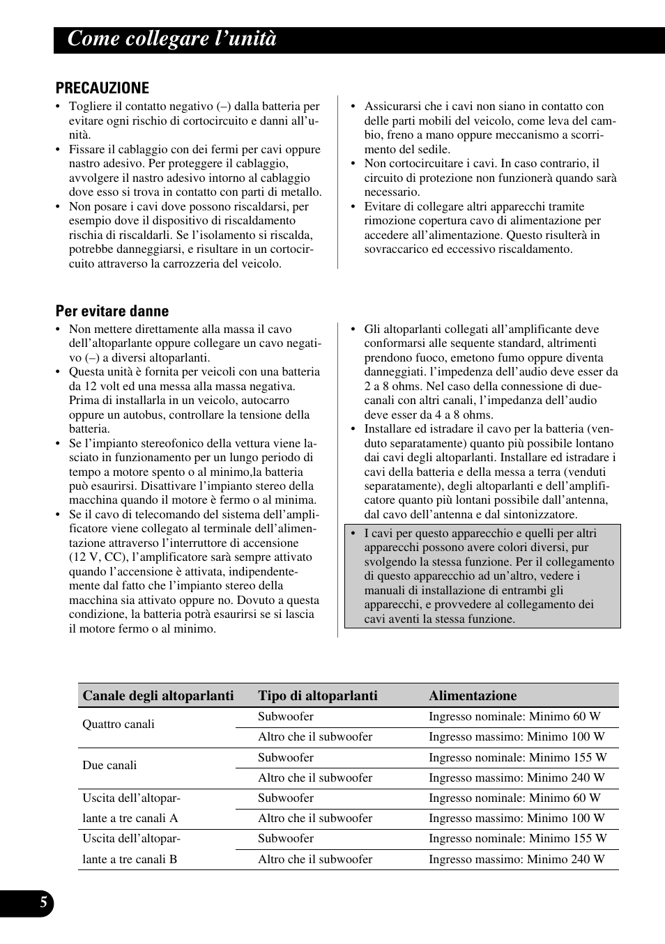 Come collegare i’unità, Come collegare l’unità | Pioneer GM-X554 User Manual | Page 54 / 76