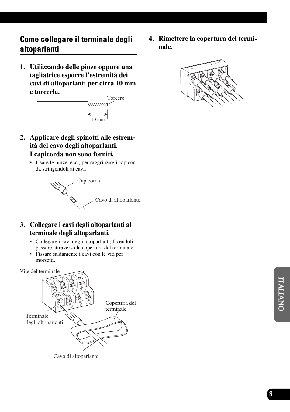 Come collegare il terminale, Degli altoparlanti, Come collegare il terminale degli altoparlanti | Pioneer GM-X554 User Manual | Page 57 / 76