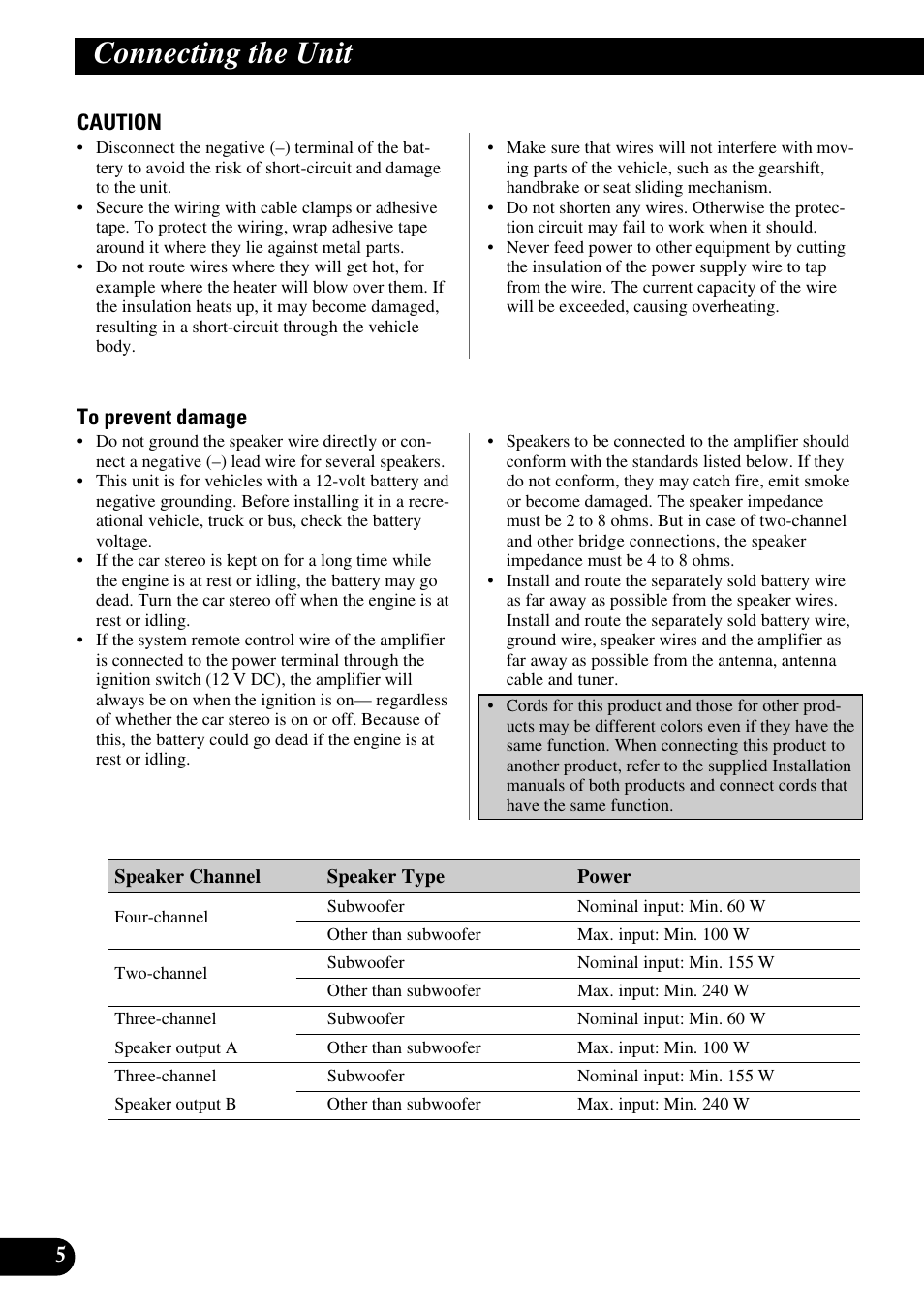 Connecting the unit | Pioneer GM-X554 User Manual | Page 6 / 76