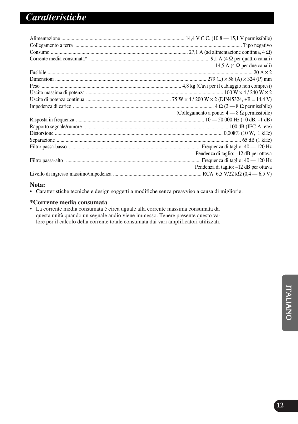 Caratteristiche | Pioneer GM-X554 User Manual | Page 61 / 76