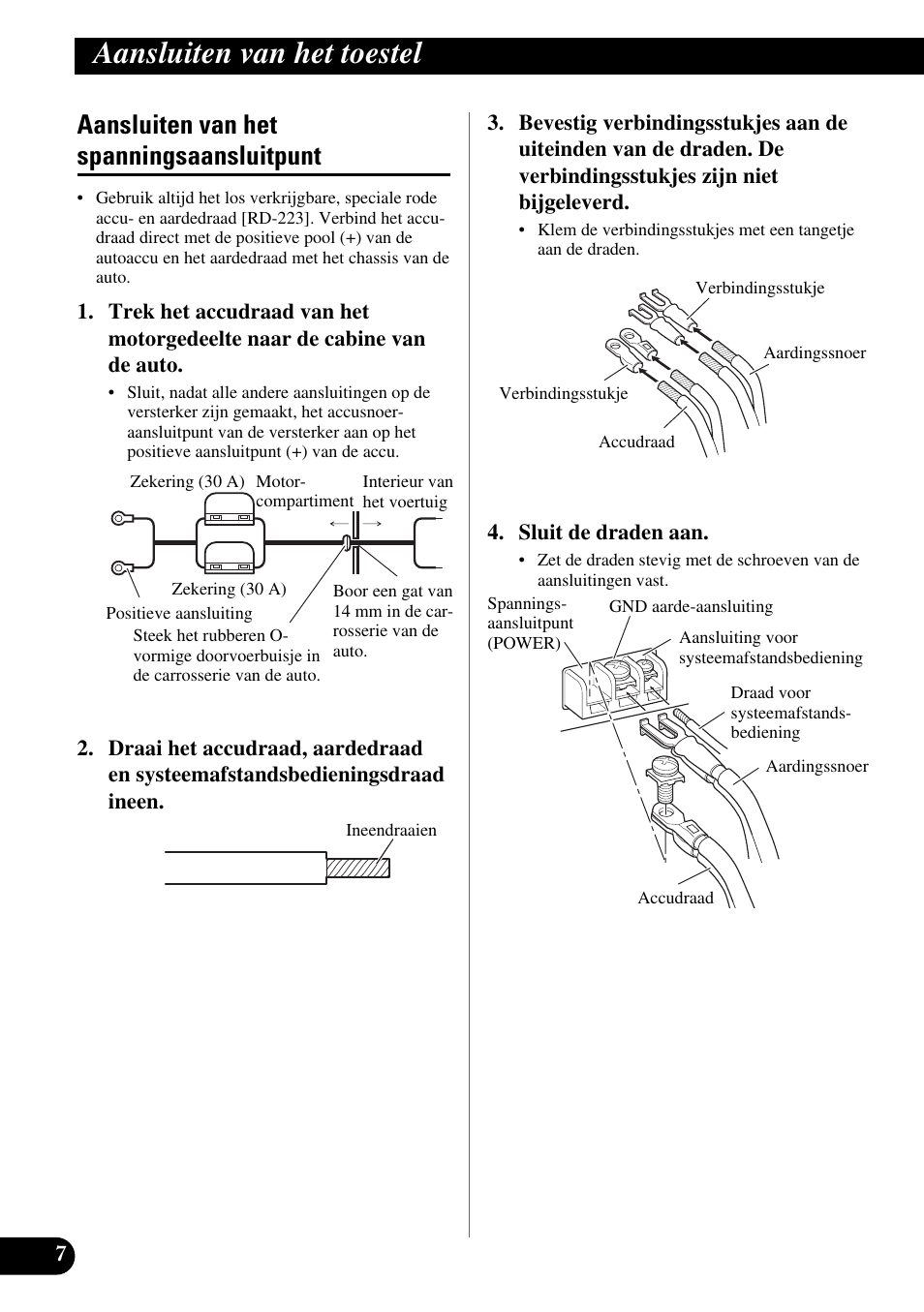 Aansluiten van het spanningsaansluitpunt, Aansluiten van het toestel | Pioneer GM-X554 User Manual | Page 68 / 76