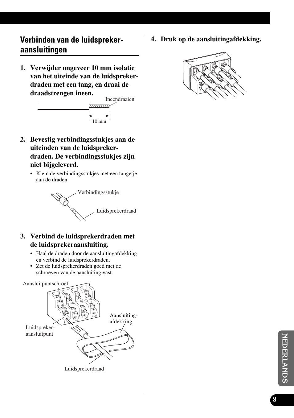 Verbinden van de luidsprekeraansluitingen, Verbinden van de luidspreker- aansluitingen | Pioneer GM-X554 User Manual | Page 69 / 76