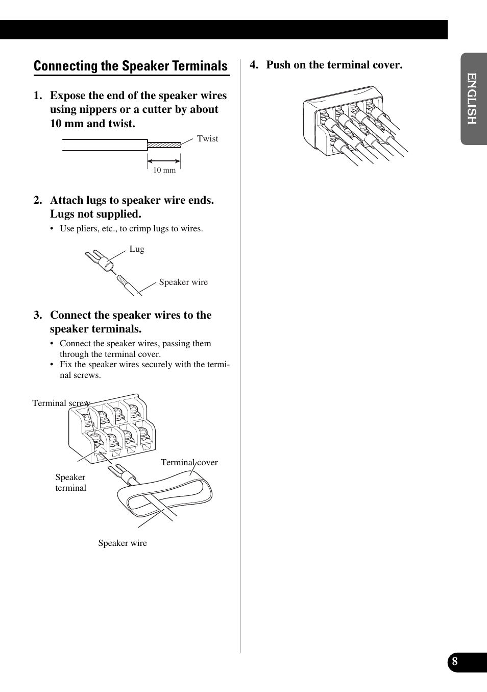 Connecting the speaker terminals | Pioneer GM-X554 User Manual | Page 9 / 76