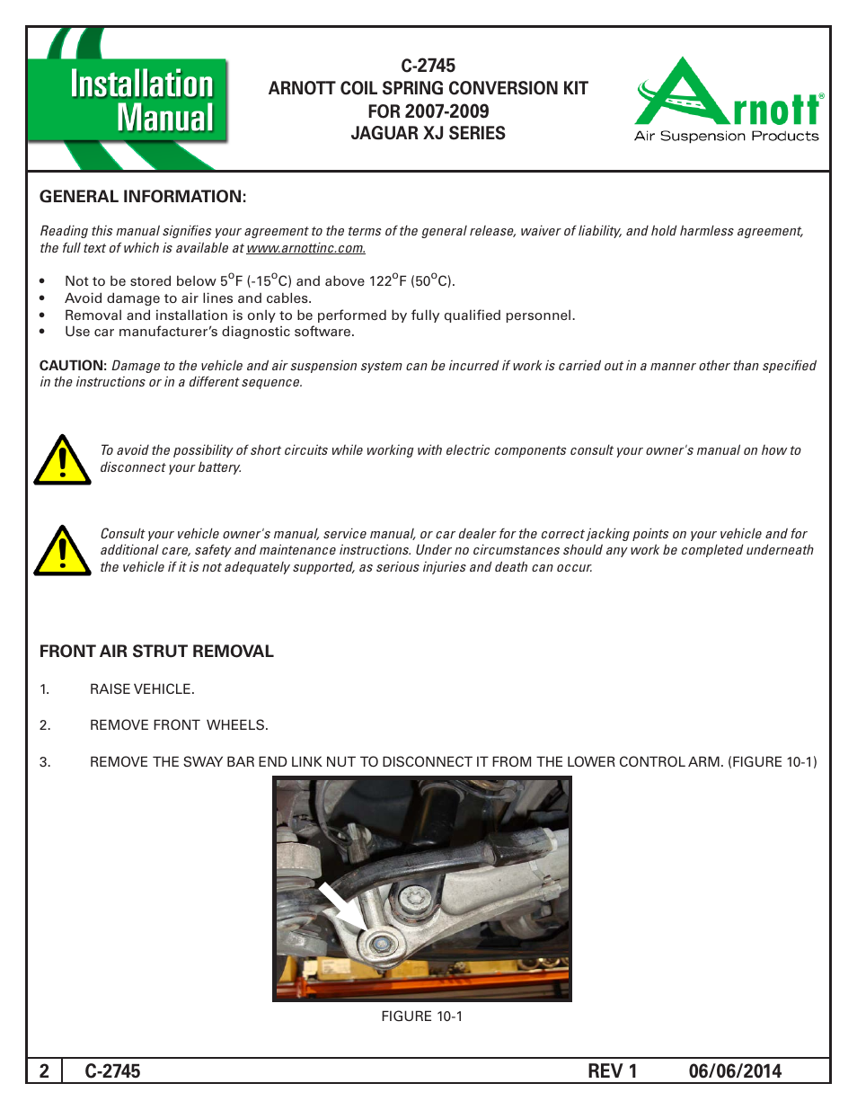 Arnott coil spring conversion kit for, Jaguar xj series | Air Suspension C-2745 REV 1 User Manual | Page 2 / 10