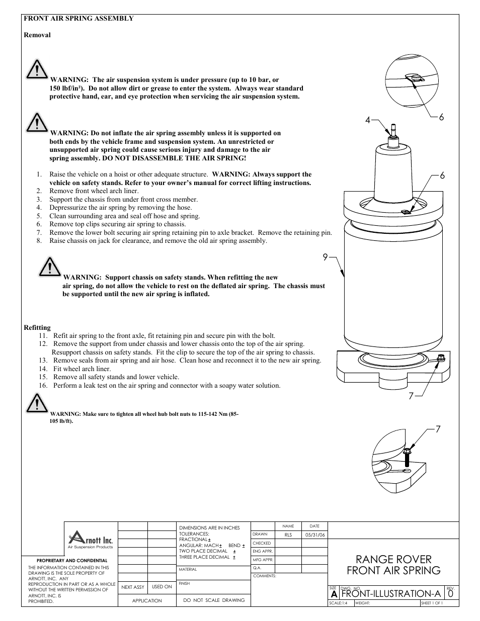Air Suspension FRONT AIR SPRING RANGE ROVER User Manual | 1 page