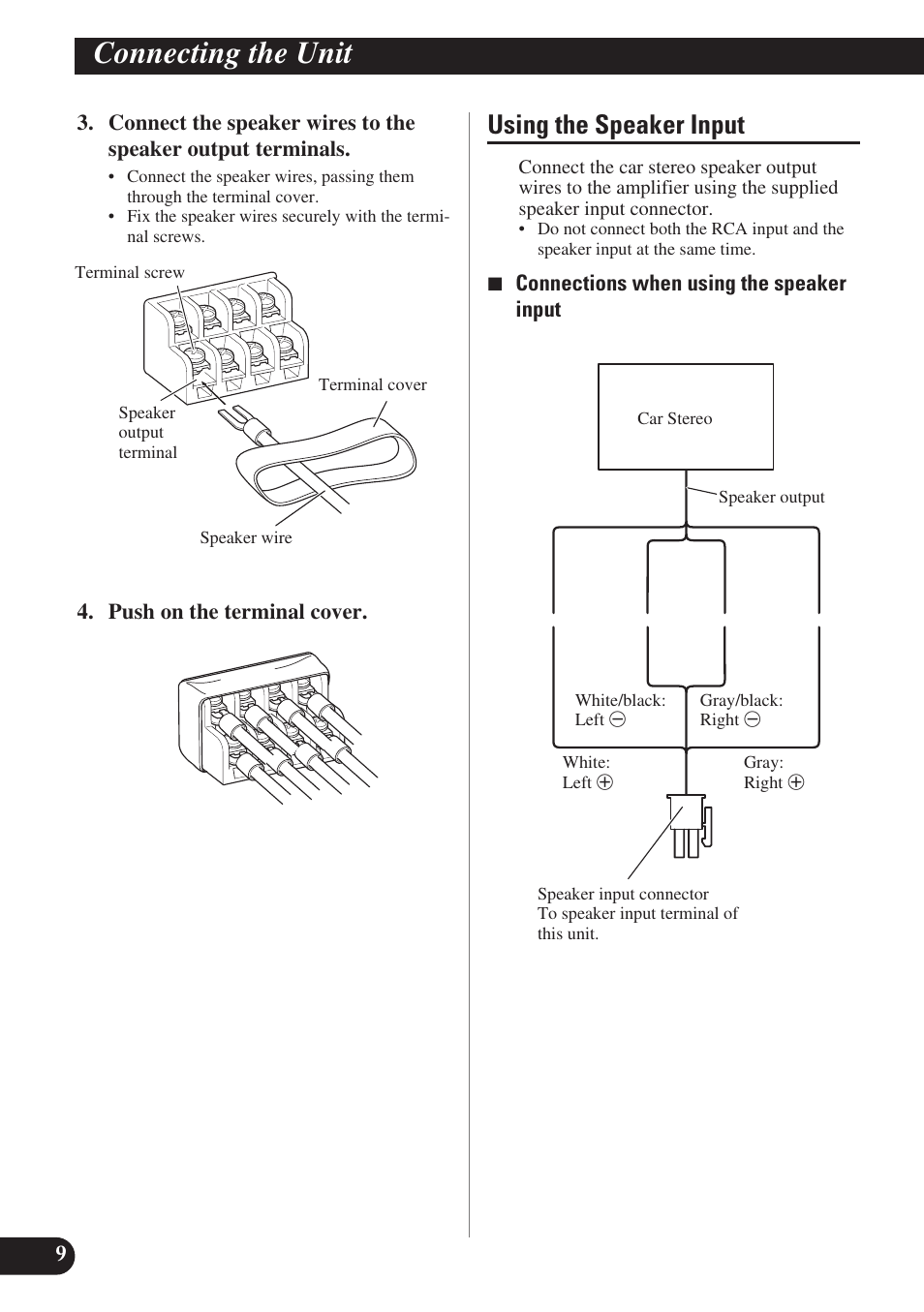 Connecting the unit, Using the speaker input | Pioneer GM-X574 User Manual | Page 10 / 88