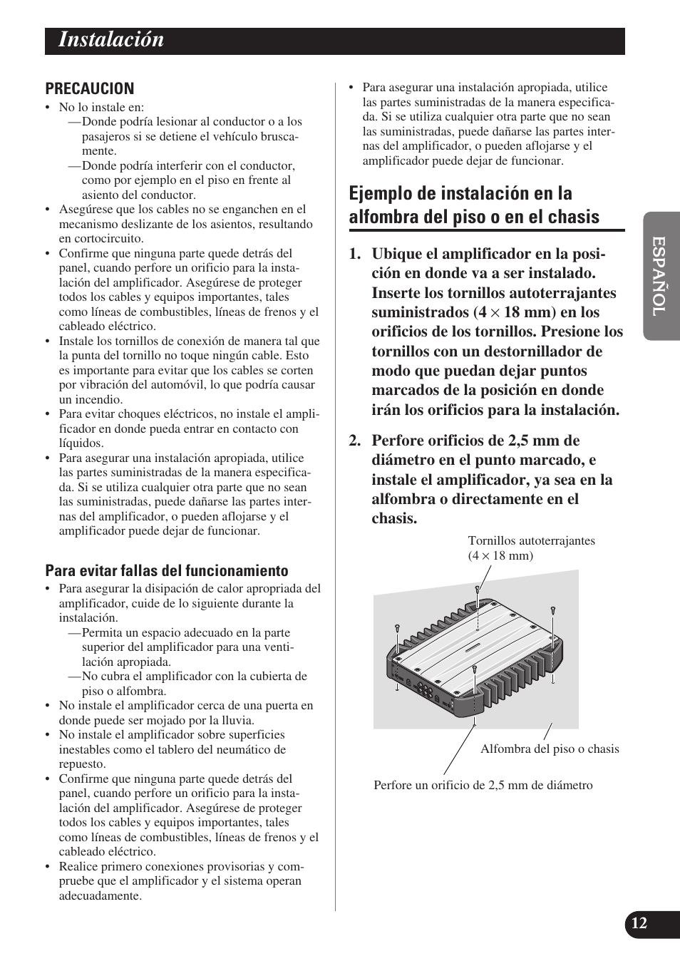 Instalación | Pioneer GM-X574 User Manual | Page 27 / 88