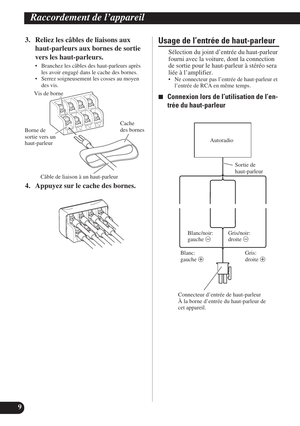 Raccordement de l’appareil, Usage de l’entrée de haut-parleur | Pioneer GM-X574 User Manual | Page 52 / 88