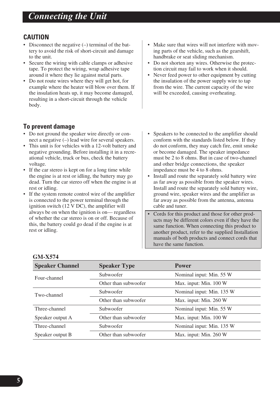 Connecting the unit | Pioneer GM-X574 User Manual | Page 6 / 88