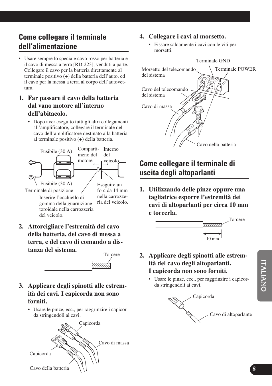 Come collegare il terminale dell’alimentazione | Pioneer GM-X574 User Manual | Page 65 / 88